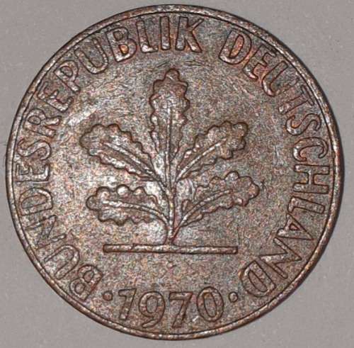 1970 J - 1 PFENNIG - ONE PFENNIG - GERMANY - FEDERAL REPUBLIC - (Copper Plated Steel)
